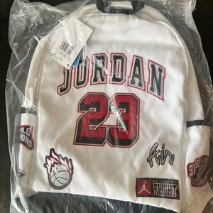 Jordan White Backpack with Black and Red Details